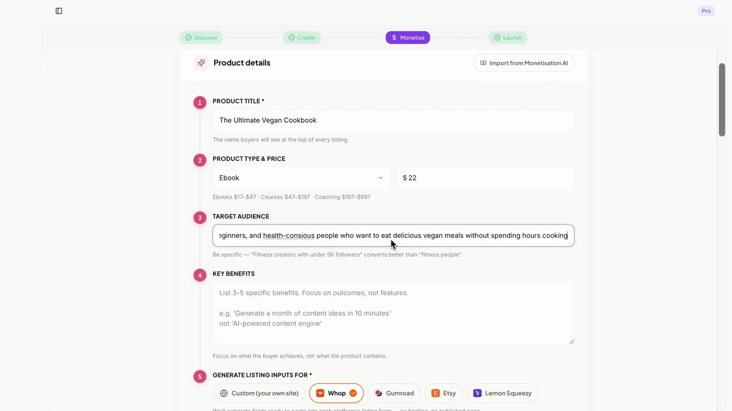 The sales page — Obteno